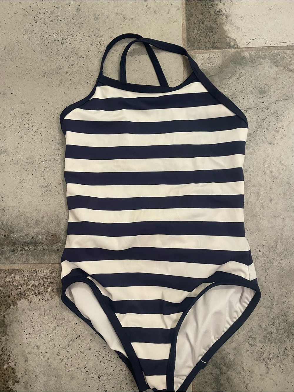 Hanna Andersson Navy and White Striped Kids One-Piece Swimsuit